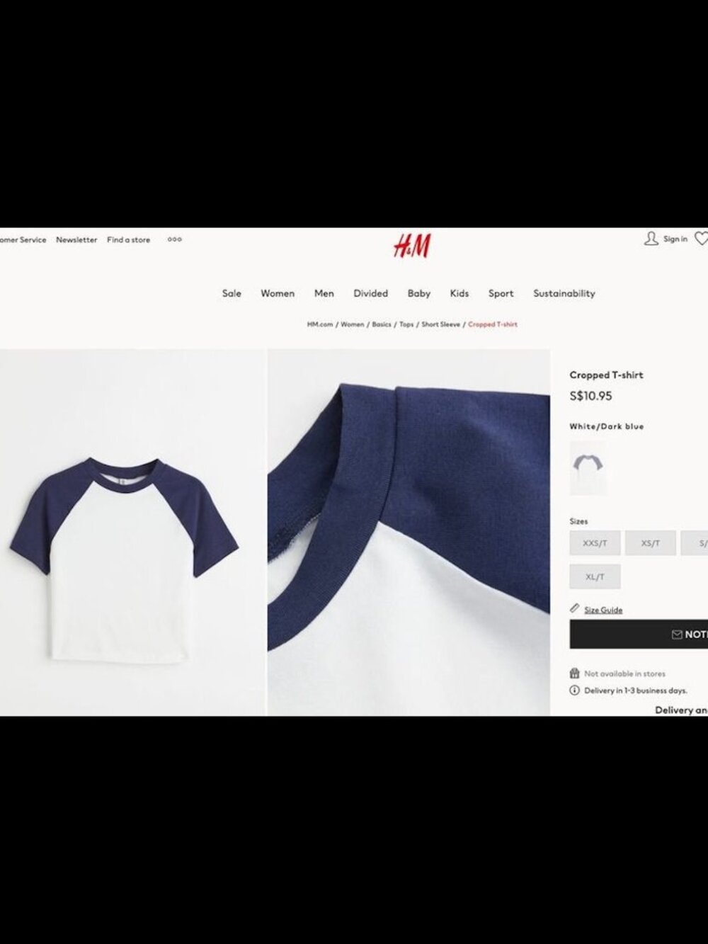 H&M Raglan Sleeve Crop Tee - Picture 3 of 3